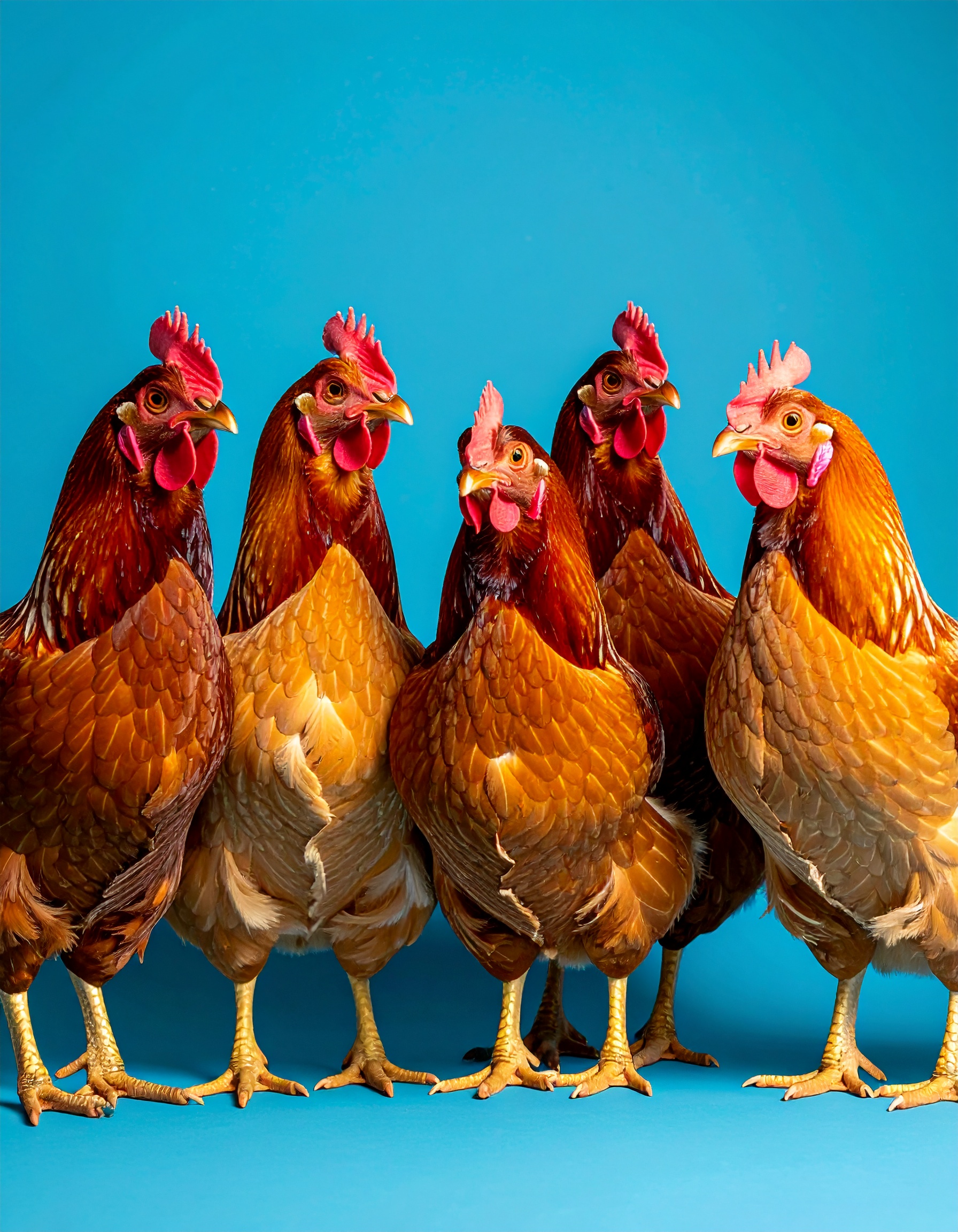 Firefly__group of chickens; blue background 257292