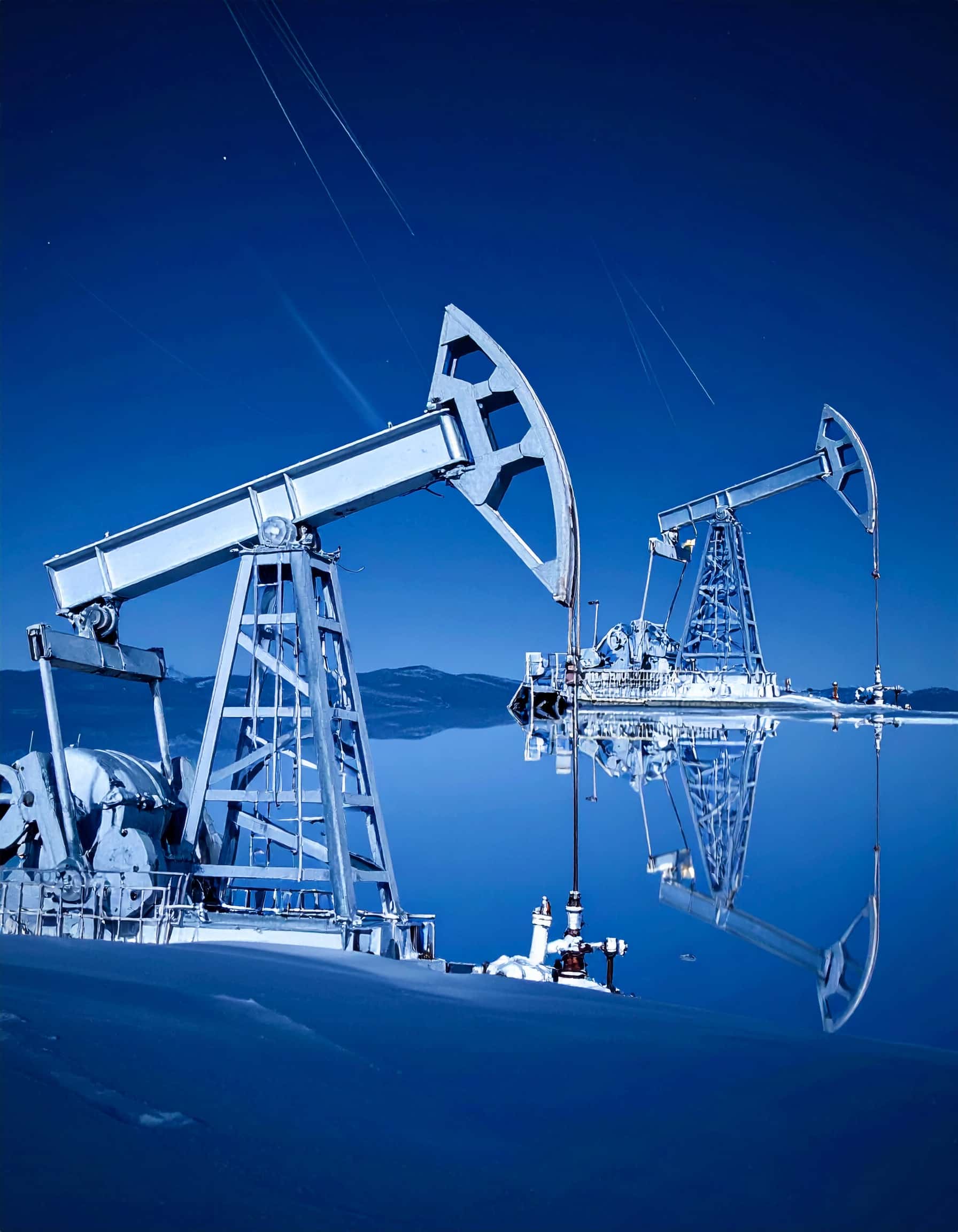 Firefly_oil wells; blue background 486295